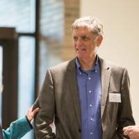 Fred Keller talking with President Haas.